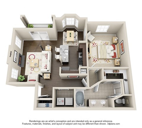 a 1 bedroom floor plan is shown in this illustration